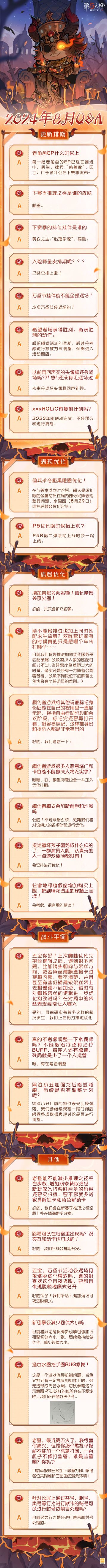 2024年8月Q&A汇总送达！ 点击长图即可查看具体内容～ #第五人格卧谈会
