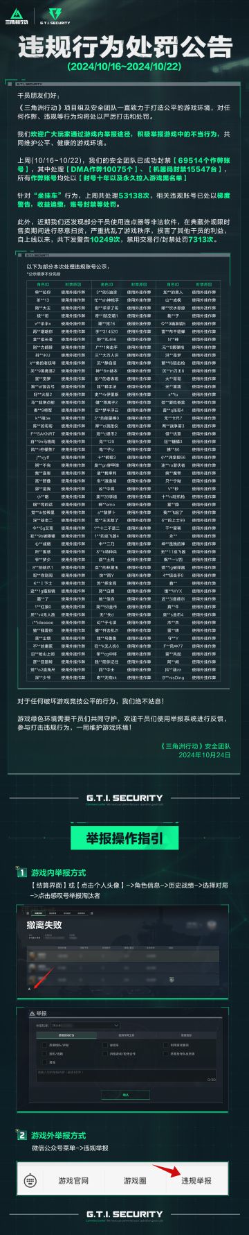 《三角洲行动》违规行为处罚公告（10.16~10.22）