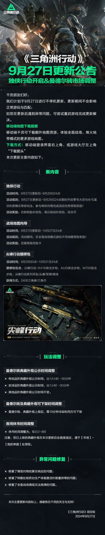 9月27日更新公告丨独侠行动开启&曼德尔砖市场调整