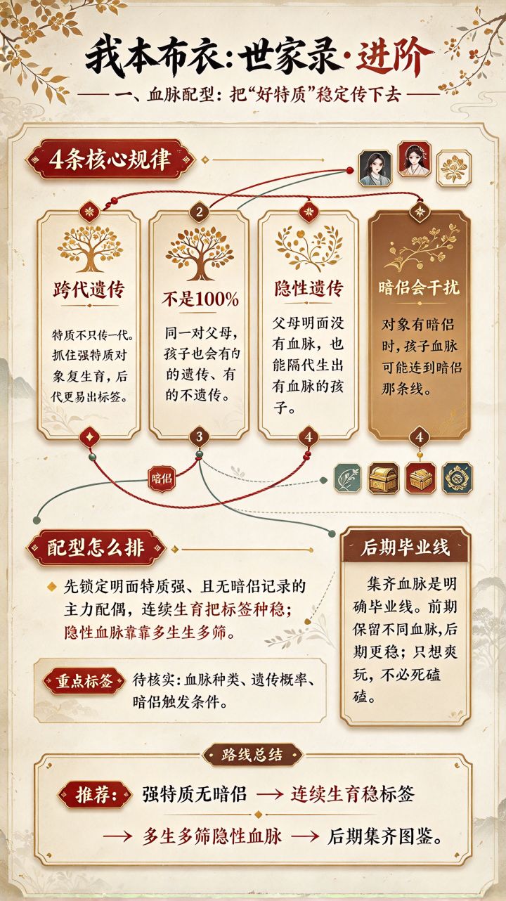 血脉配型思路:强特质先稳标签,隐性靠多生多筛截图