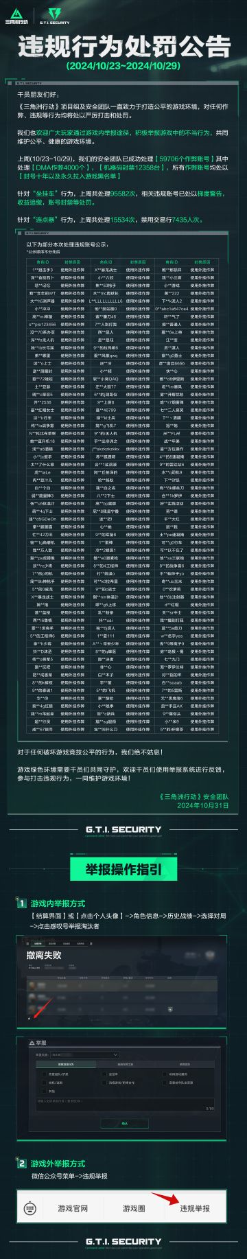《三角洲行动》违规行为处罚公告（10.23~10.29）