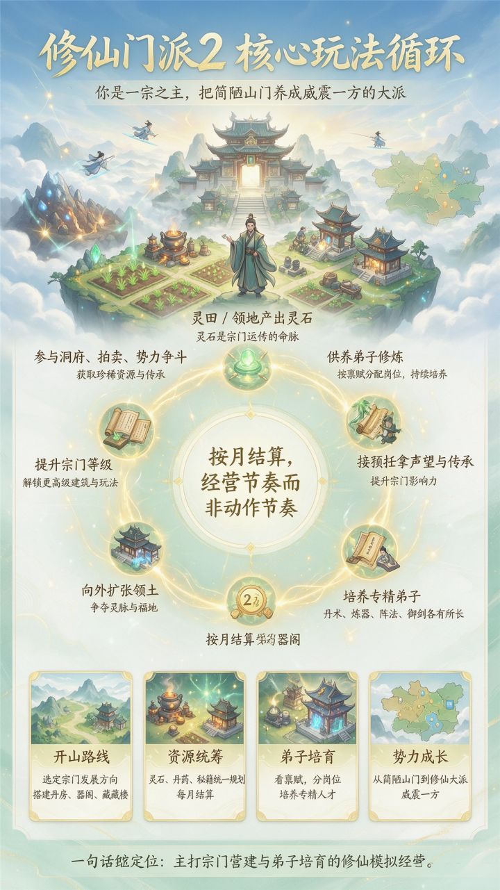 修仙门派2 核心玩法循环:按月结算的经营节奏截图