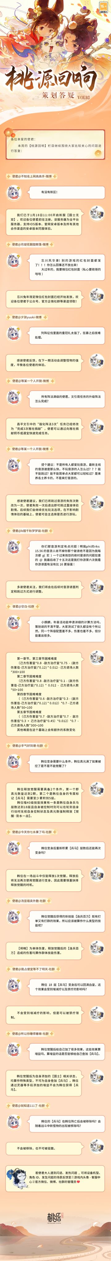 今日大寒，一年中的最后一个节气，冬去春来，大寒一过，新的一年马上就要到来了！年关渐近，使君大人每天是不是有很多事情需要忙碌呢？小麒麟这两天赶忙整理好了策划答疑，使君快来一起看看吧！
微信红包封面领取、韩信技能、列阵征伐相关、瑞兔绘春活动积分计算……使君们关心的问题，都在答疑里。
美好忘川桃源，与君共筑！欢迎使君大人在评论区留下问题和优化建议，小麒麟会及时收集反馈。
☆新春版本#瑞兔绘新春# 1月1