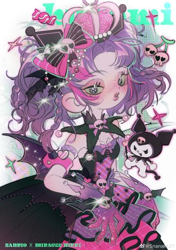 永远会为kuromi心动😡
画了暖暖里的库洛米套装🖤🖤🖤

可以做头像/壁纸！