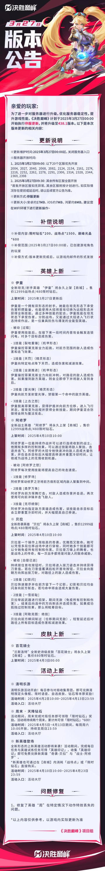 ▲3月27日版本公告▲