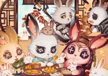 #第五人格# #第五人格五兔呈祥#
庄园兔兔们也一起过新年啦，祝各位侦探们新的一年“兔”飞猛进，“钱”“兔”似锦~