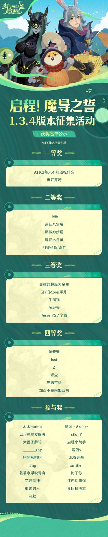 获奖名单公示丨「启程！魔导之誓」征集活动