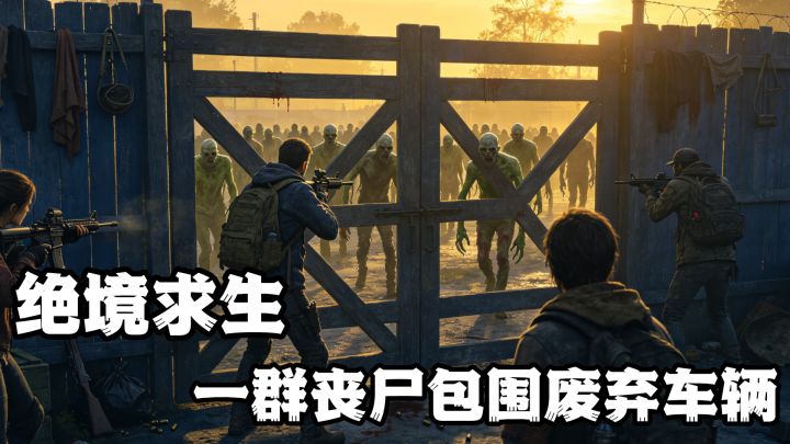 绝境求生,从一群丧尸包围废弃车辆开始。截图