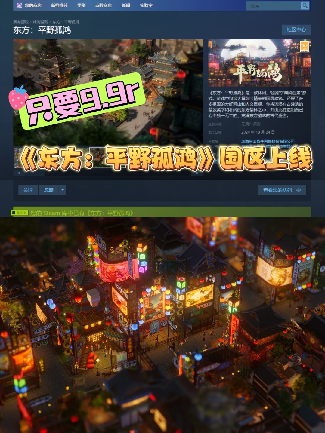 《东方:平野孤鸿》steam国区价格9.9 1