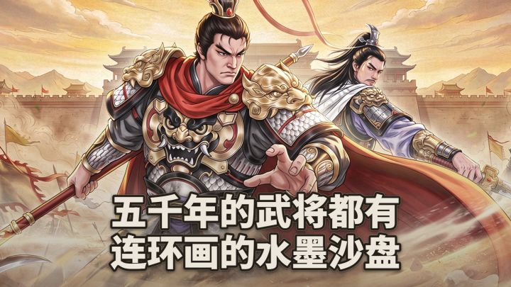 我开服啦→五千年的武将全都有, 复古连环画画风的水墨沙盘截图