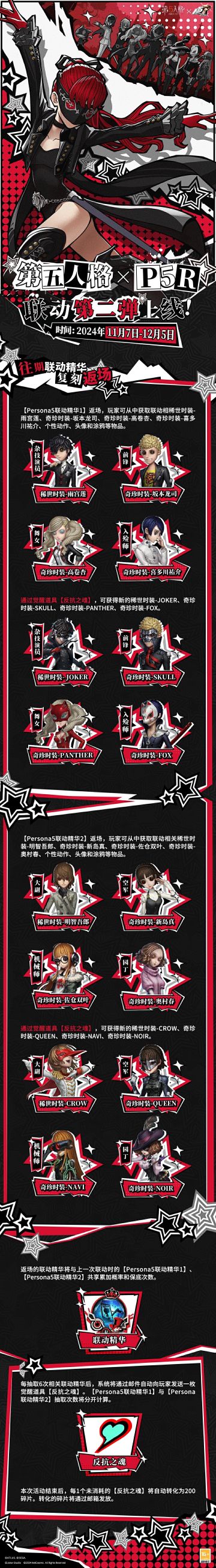 第五人格×女神异闻录5皇家版联动第二弹活动详情， 请各位访客查收~ 11月7日，期待与​怪盗团并肩作战， 开启全新庄园之旅！ #第五人格×P5R #第五人格 #第五人格IP联动