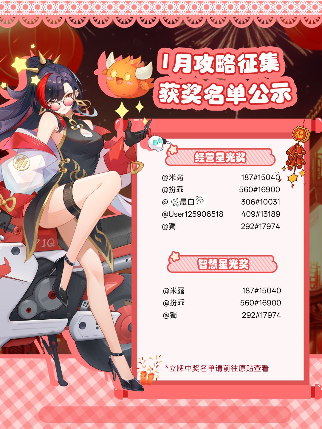 开奖 | 1月攻略创作激励&立牌获奖名单公示截图