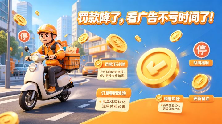 《外卖骑手生存日记》更新公告:罚款降了,看广告不亏时间了!截图