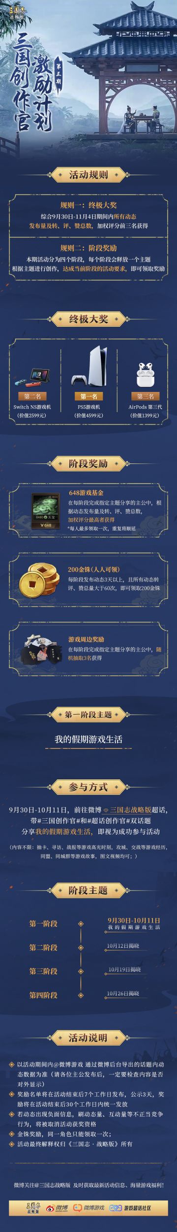 #三国创作官#第三期活动上线！快来签收PS5、Switch、AirPods等假期福利！