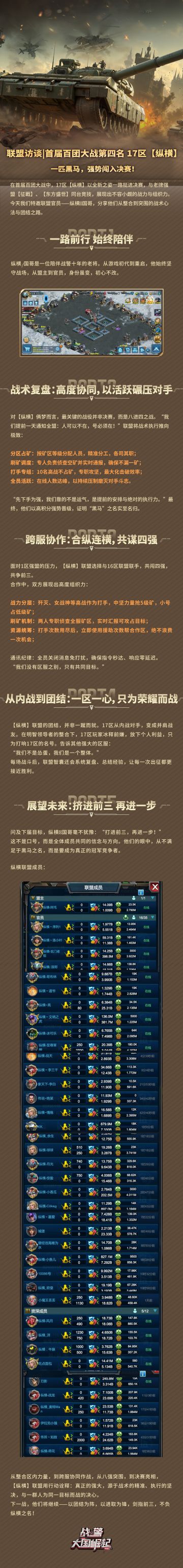 联盟访谈|首届百团大战第四名17区【纵横】一匹黑马 强势闯入决赛