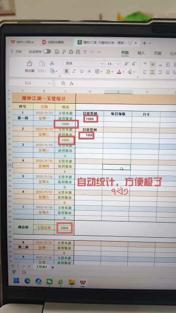 自制玉璧统计表（也有APP“记账鸭”）