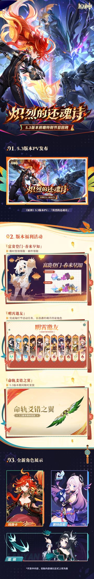 《原神》5.3版本「炽烈的还魂诗」前瞻特别节目回顾长图