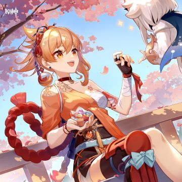 宵宫生日快乐｜派蒙要尝一颗看看吗？喏，这颗黄色的给你~