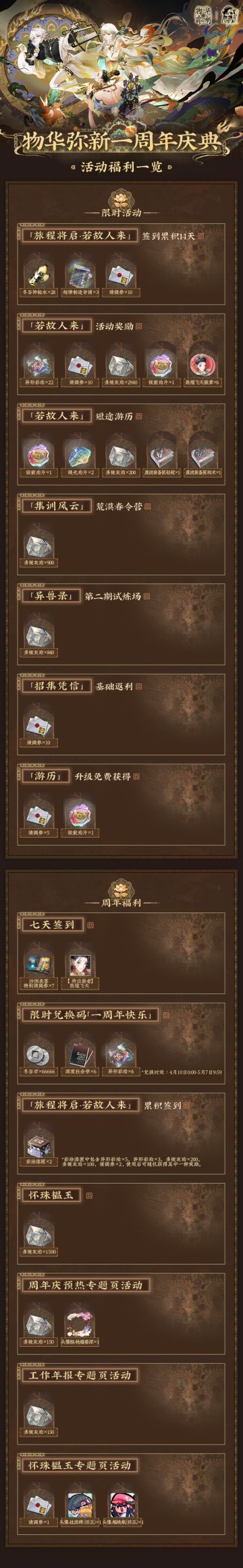 《物华弥新》一周年庆典活动福利概览