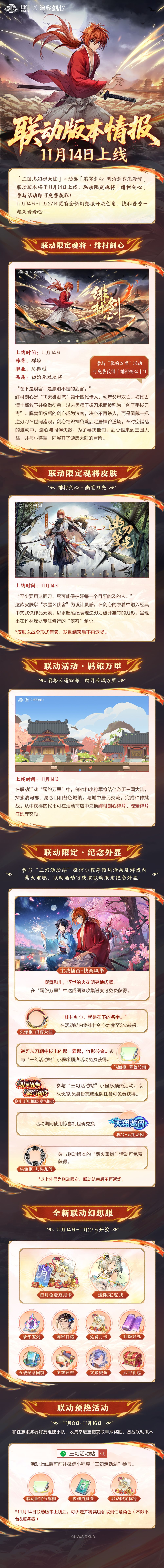 版本情报丨《三国志幻想大陆》×动画《浪客剑心 －明治剑客浪漫谭－》联动11月14日上线！联动内容抢先看！截图