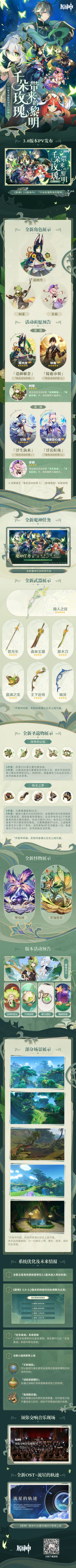 《原神》3.0版本「千朵玫瑰带来的黎明」前瞻特别节目回顾长图 