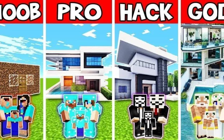 【搬运】Minecraft Battle: 简单的小房子建造挑战--新手vs专业人员vs黑客vs上帝 by Noobas - Minecraft截图