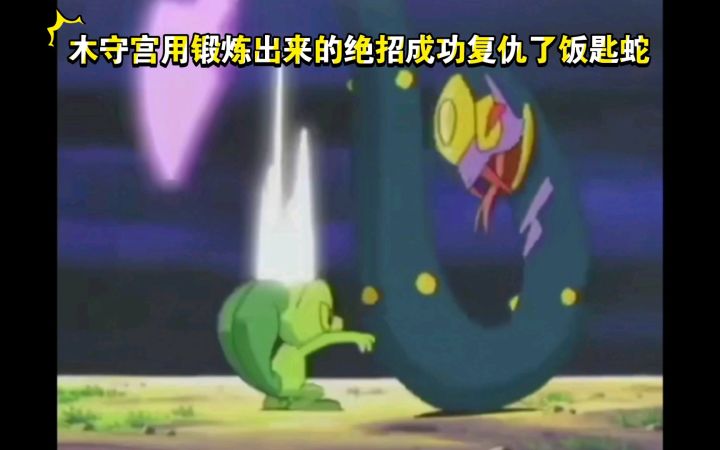 精灵宝可梦 木守宫用锻炼出来的绝招成功复仇了饭匙蛇截图