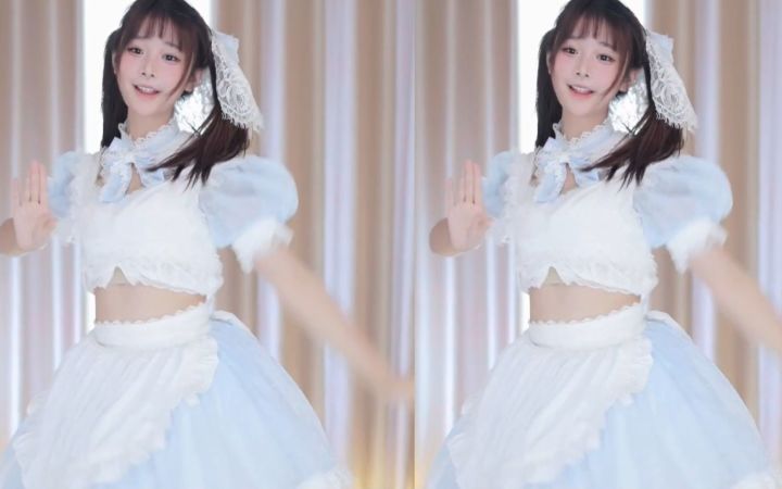 【鱼子酱】《桃花旗袍》蓝色女仆套装 直播跳舞录屏截图