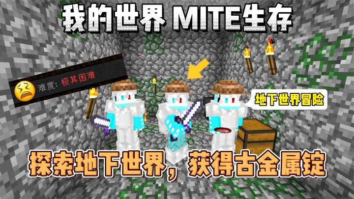 我的世界贝爷生存：三人战术小队勇闯地下世界，获得古金属锭！截图