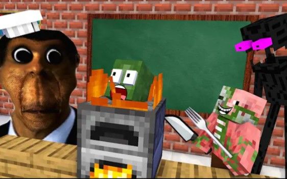 怪物学院第1739集丨Obunga Face cooking Challenge丨我的世界动画截图