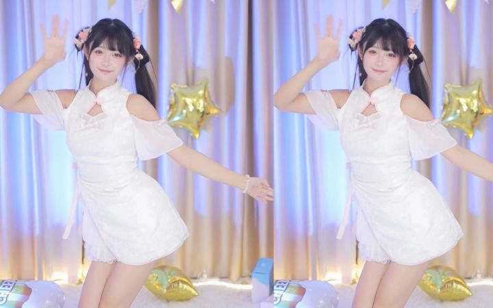 【鱼子酱】《桃花笑》国风连衣裙套装 直播跳舞录屏截图