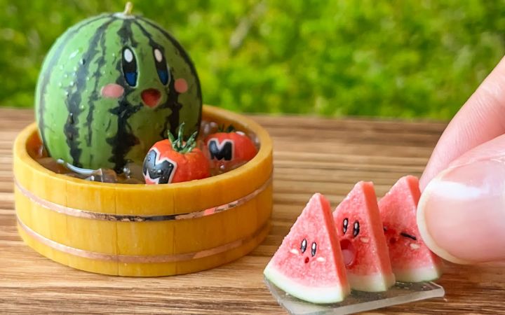 我们来用粘土做一个“卡比的西瓜”!这太可爱了! 【星之卡比·DIY·夏季·搬运·NendoZaiker】截图
