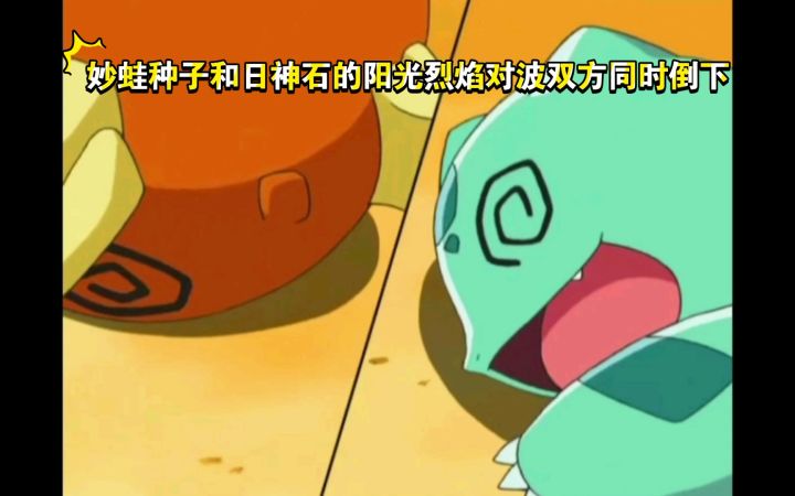 精灵宝可梦 妙蛙种子和日神石的阳光烈焰对波双方同时倒下截图