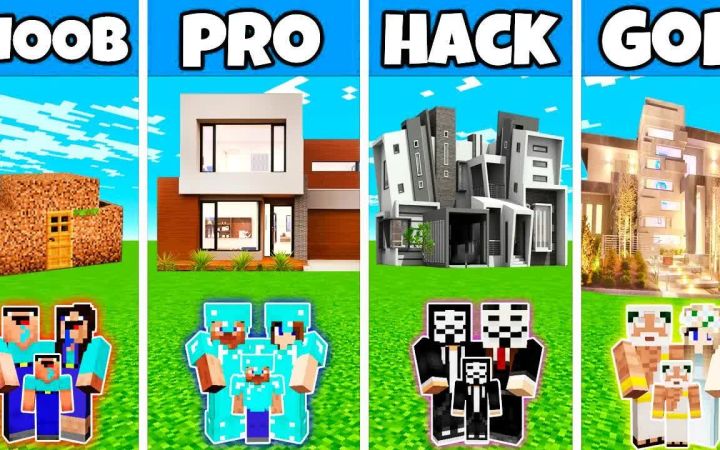 【搬运】Minecraft: 漂亮的现代豪宅建造挑战-新手VS高手VS黑客VS上帝 by Noobas - Minecraft截图