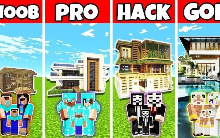 【搬运】Minecraft: 主要现代房屋建造挑战 - 菜鸟 VS PRO VS 黑客 VS 上帝 by Noobas - Minecraft截图