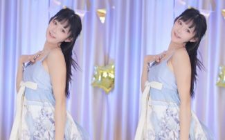 【鱼子酱】《开火车》蓝色公主裙套装 直播跳舞录屏
