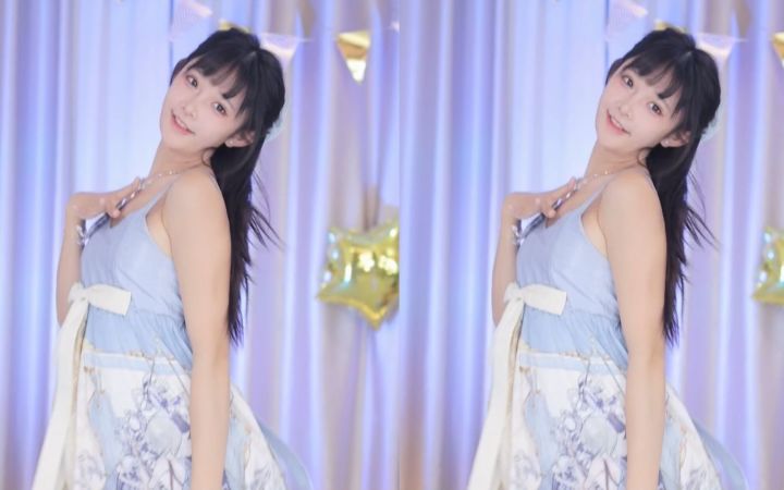 【鱼子酱】《开火车》蓝色公主裙套装 直播跳舞录屏截图