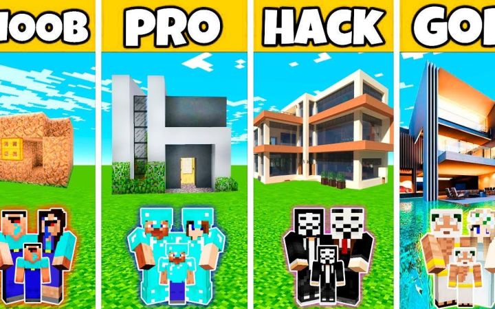 【搬运】Minecraft:定制的现代漂亮的房子建造挑战--新手vs专业人员vs黑客vs上帝 by Noobas - Minecraft截图