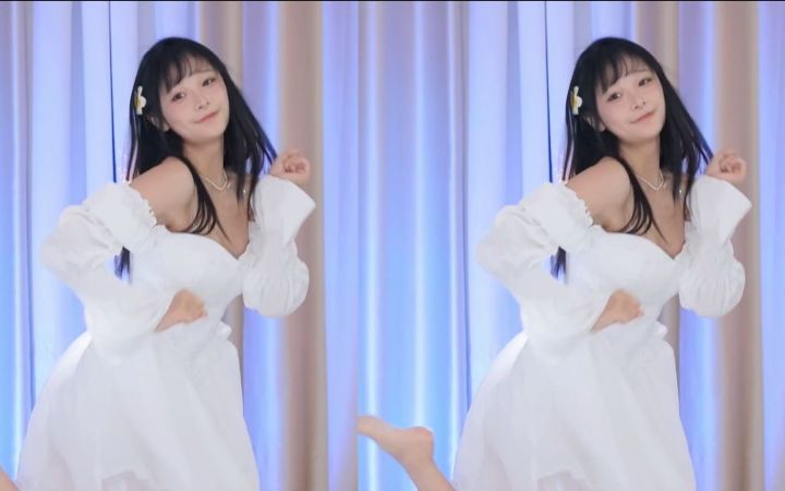 【鱼子酱】《Ditto》白色连衣裙套装 直播跳舞录屏截图