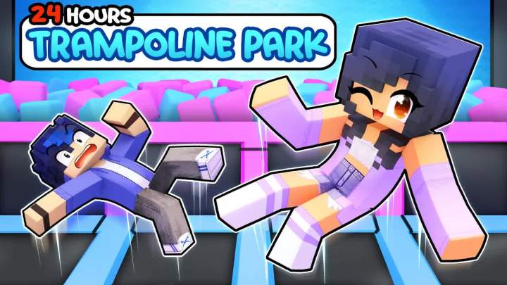 【Aphmau】在《我的世界》的蹦床公园玩24小时!截图