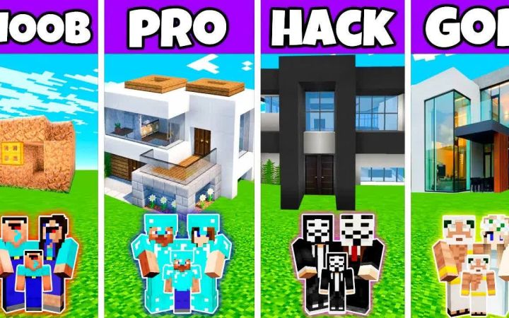 【搬运】Minecraft: 美丽的现代漂亮的房子建造挑战--新手vs专业人员vs黑客vs上帝 by Noobas - Minecraft截图