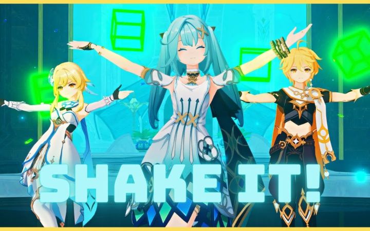 【原神MMD】SHAKE IT!【珐露珊&空&荧】【搬运】截图
