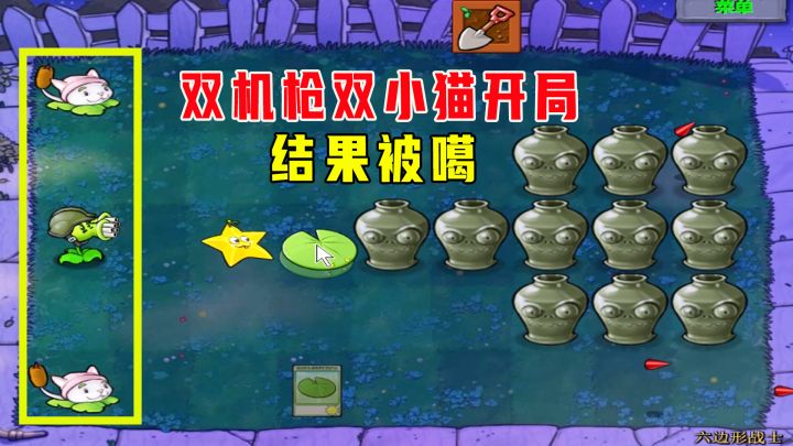 植物大战僵尸:六边形战士,开局双机枪双小猫,结果被噶截图