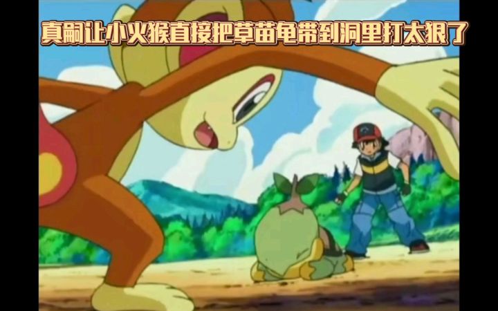 精灵宝可梦 真嗣让小火猴直接把草苗龟带到洞里打太狠了截图