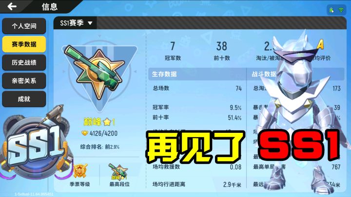 香肠派对：再见了香肠派对，SS1赛季23点正式结算，段位巅峰一星截图