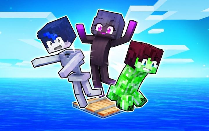 【Aphmau】我的世界|模组生物挑战Playing As MOBS On A ONE BLOCK Raft!截图