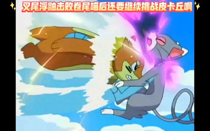 精灵宝可梦 叉尾浮鼬击败卷尾喵后还要继续挑战皮卡丘啊截图