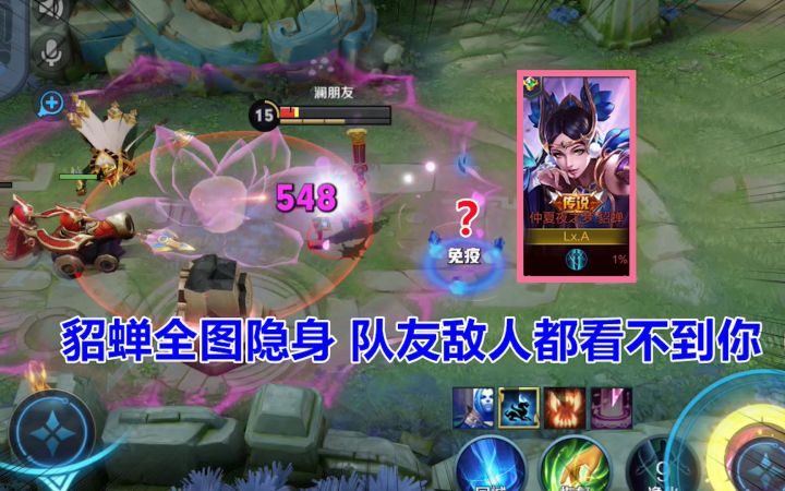 貂蝉全图隐身，队友敌人都看不到你，无敌多么寂寞！截图