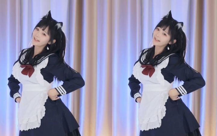 【鱼子酱】《还是你的笑容最可爱》黑色猫耳女仆套装 直播跳舞录屏截图