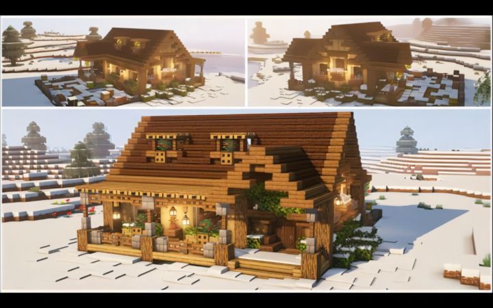【Minecraft】建造温馨的雪国木屋截图
